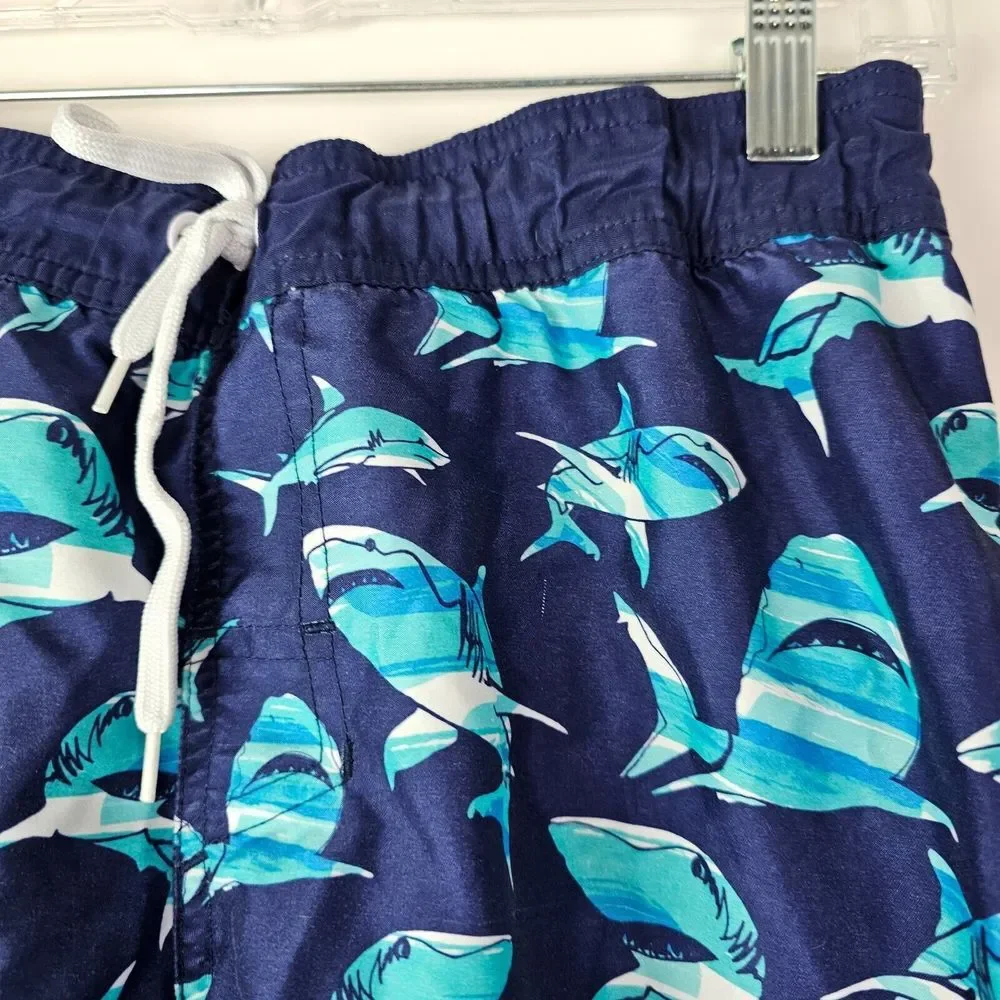 Cat & Jack Boys Swim‎ Trunks Board Shorts Sharks Blue Husky 8/10 Youth